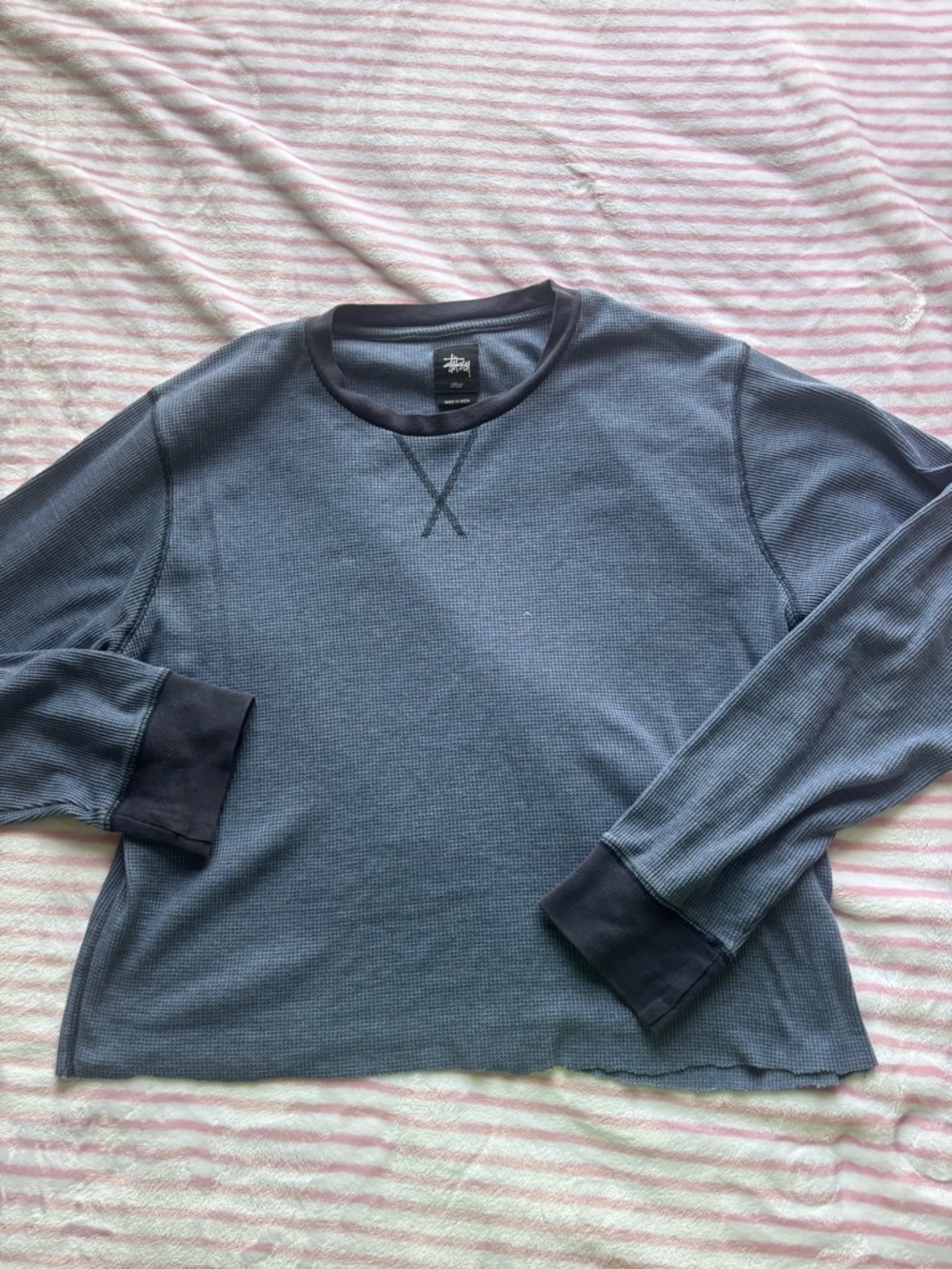 Stussy Men's Slate Blue Waffle Knit Crewneck Sweater